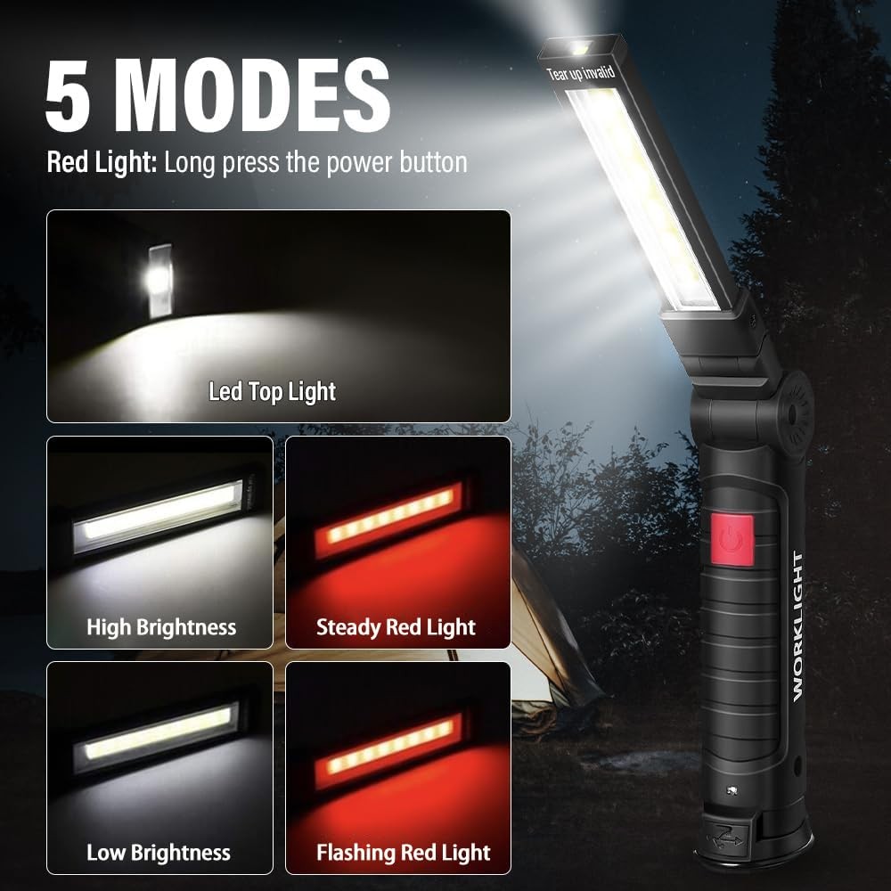 2 Pack LED Work Lights USB Rechargeable Flashlight w/ Magnetic Base for Workshop