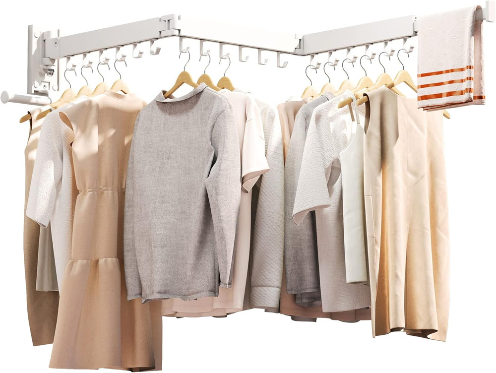 Wall-Mounted Retractable Clothes Drying Rack - Space Saver & Collapsible Design