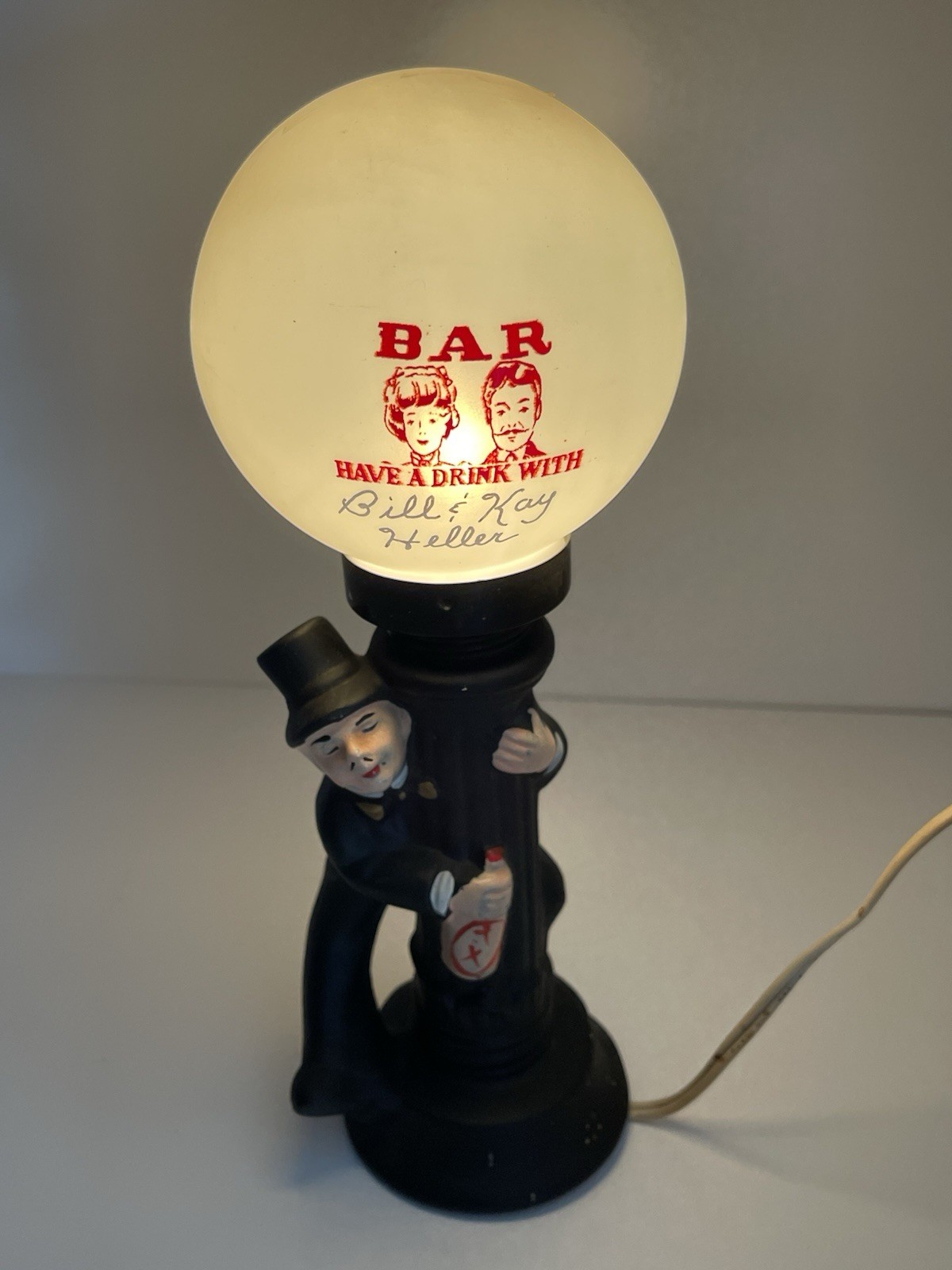 Vintage 11” Drunk Hobo Charlie Chaplin Light Pole Bar Lamp HAVE A DRINK Tested