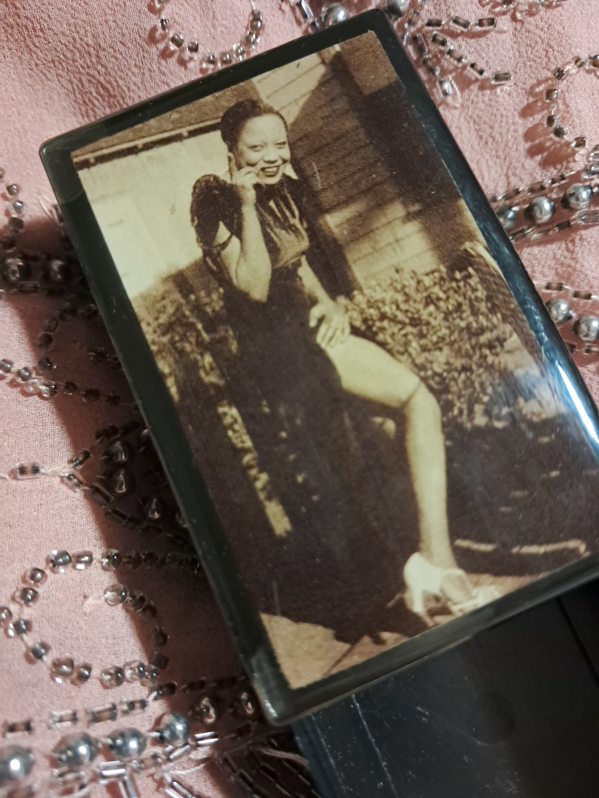 Rare 1920s African American Flapper Photo Trinket Box – Jazz Age Vanity – Black