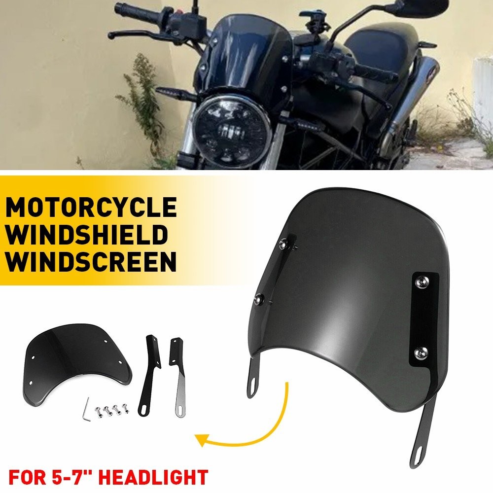 Universal Motorcycle Round 5-7'' Fairing Headlight Windshield Windscreen EU