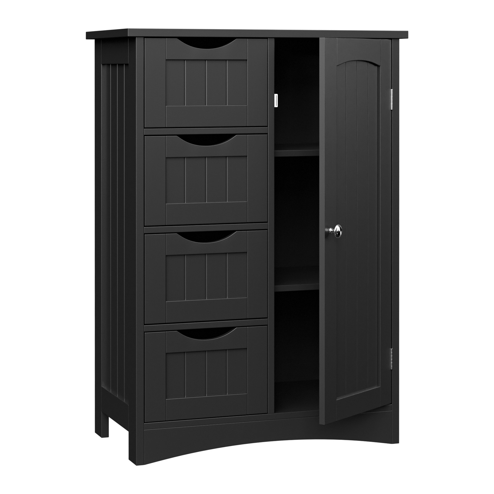 Bathroom Floor Storage Cabinet w/4 Drawers Adjustable Shelves Freestanding Black