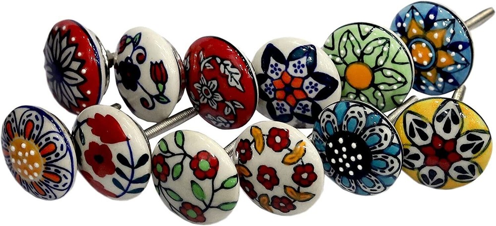 Set 20 Pc Assorted Ceramic Handmade Indian Door Knobs Cabinet Cupboard