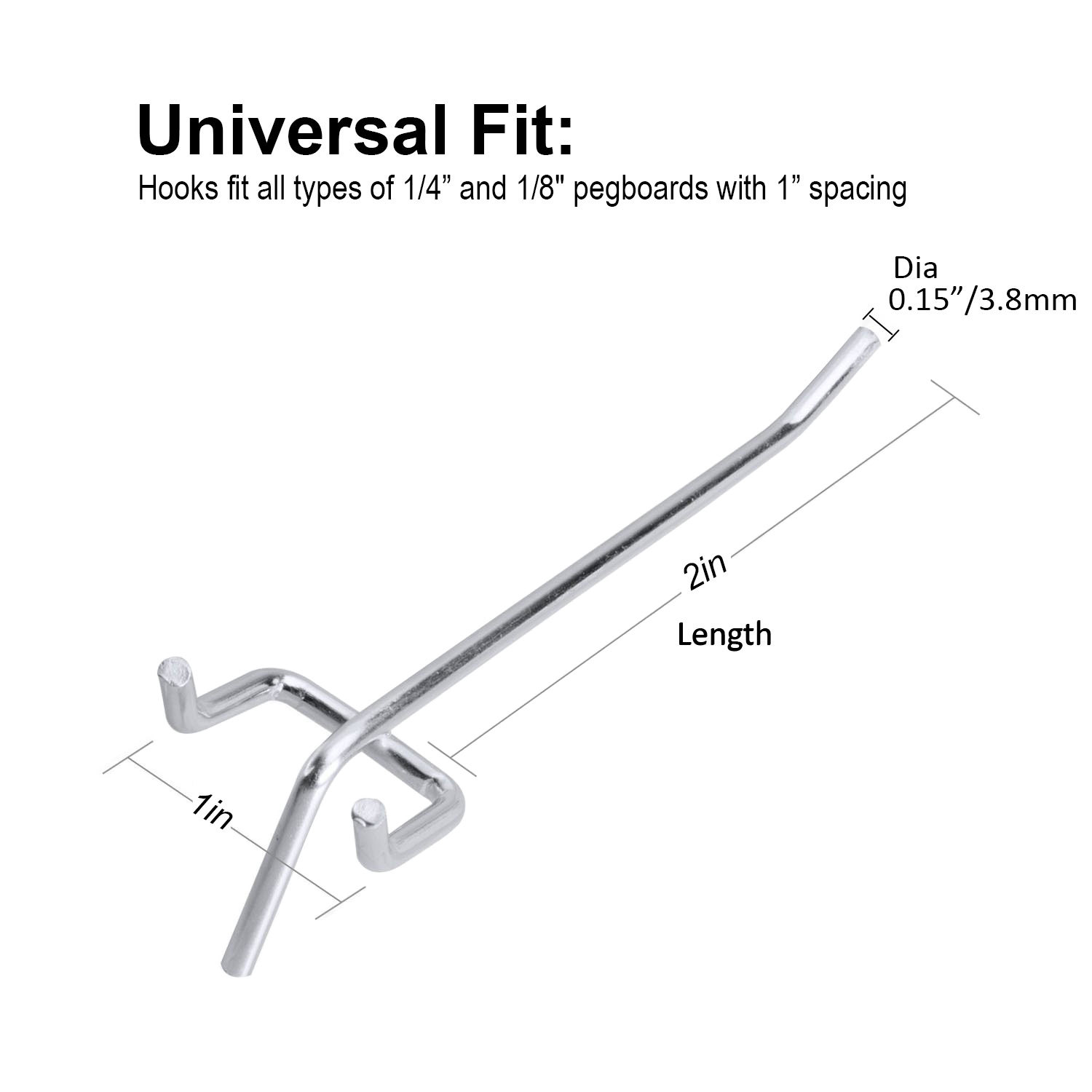 100 Pack PEG Board Shelving PEG HOOKS 2" Length Wholesale Lot