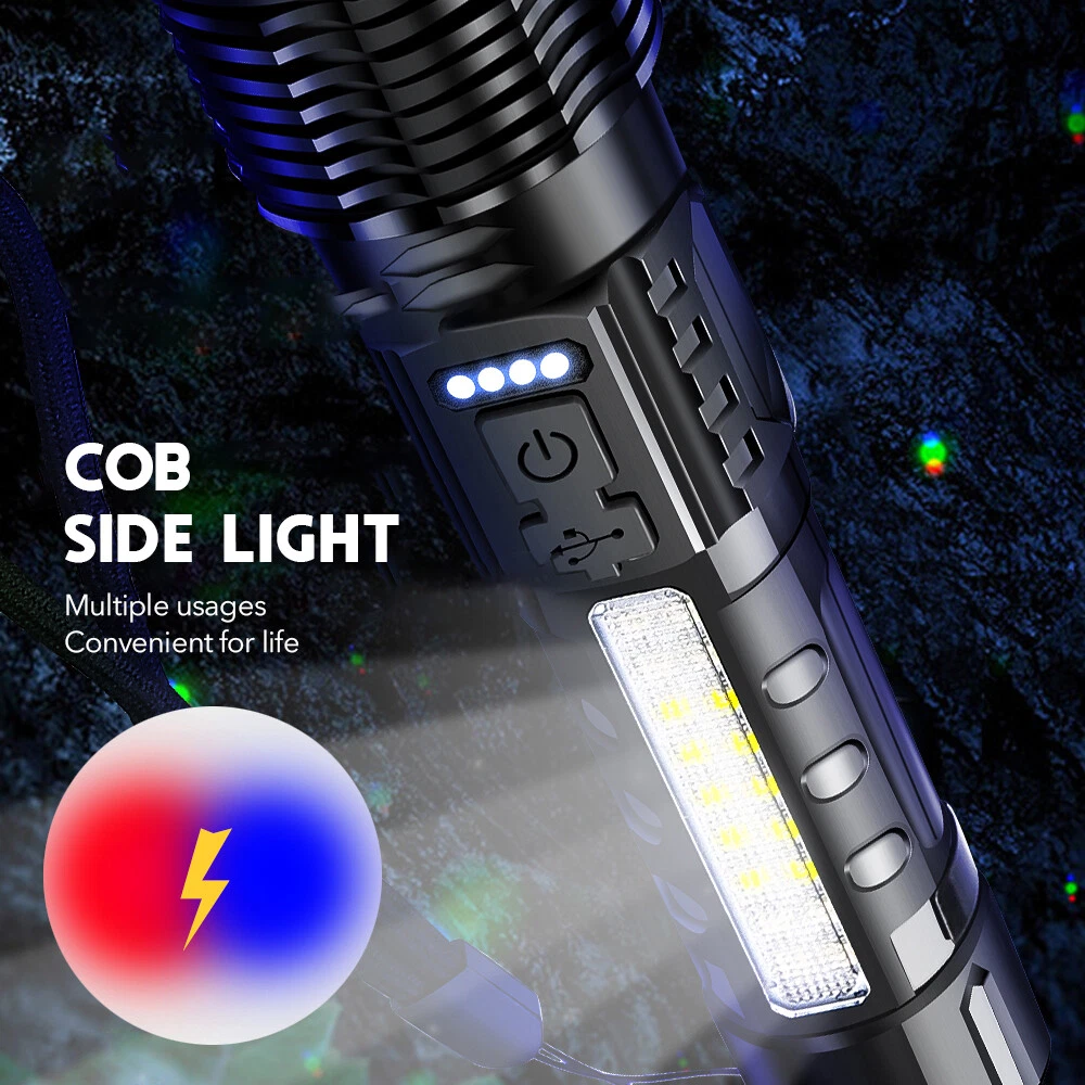 1000000 Lumens Super Bright LED Tactical Flashlight Rechargeable Zoomable 7 Mode