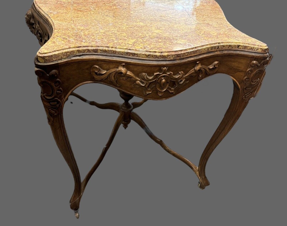 Antique Victorian Marble Top Figural Carved Parlor Table