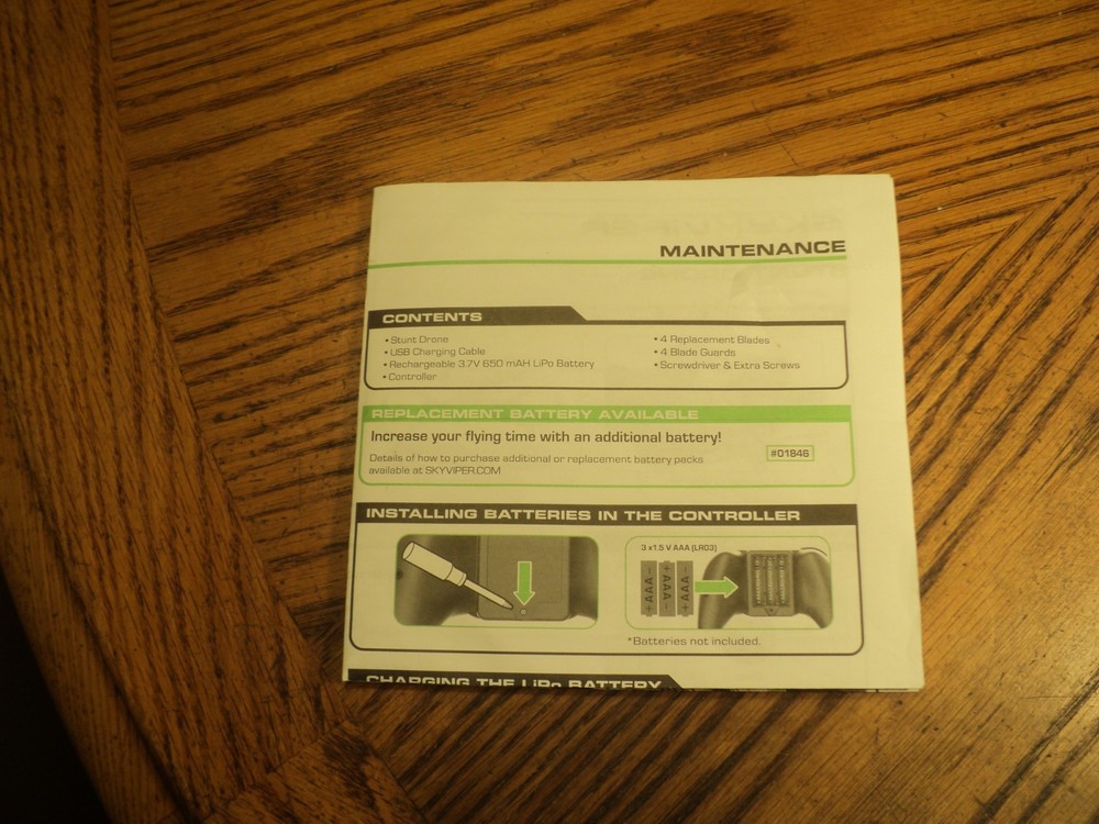 Sky Viper Misc. Controller No. 01943TX, Flying Guide & Spare Rotors China