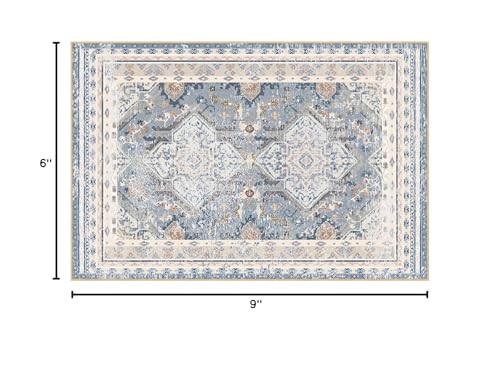 Phantoscope Washable Area Rug 6'x9' 6' x 9' (Rectangular), Dusty Blue/Multi