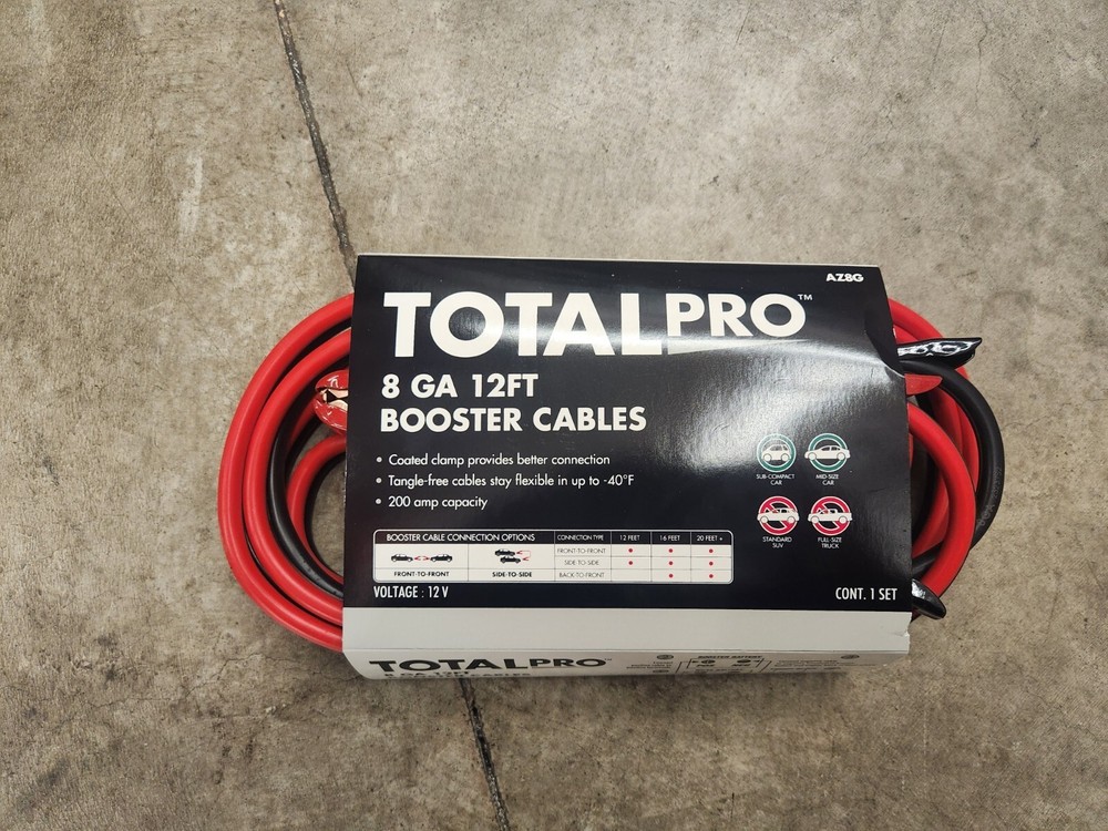Total Pro Booster Cables, 8 GA, 12 FT