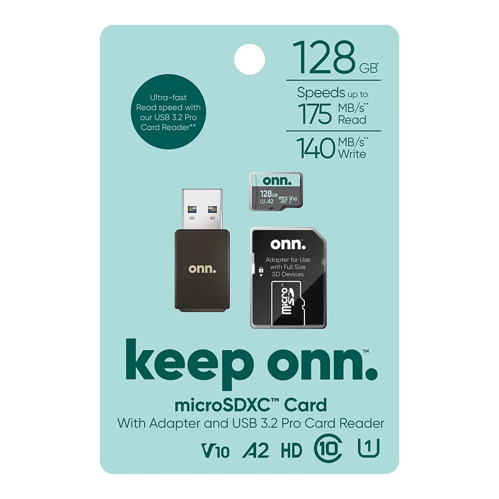 onn 128GB MicroSDXC Card w/ Reader