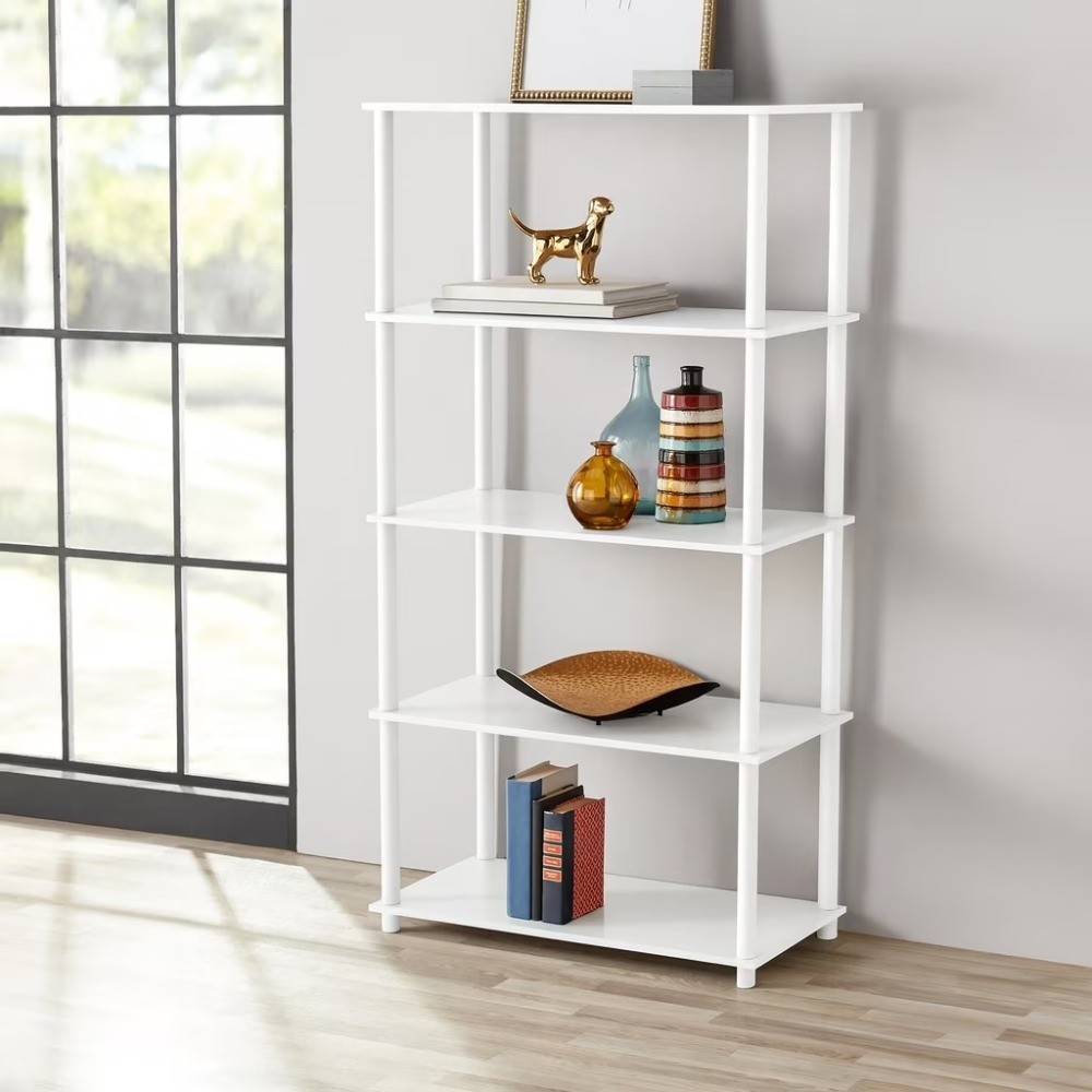 No Tools 5-Shelf Bookcase, White