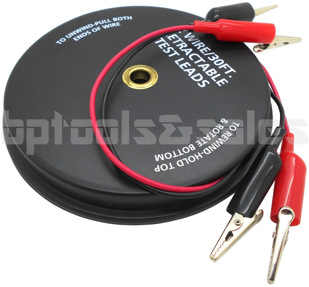 2 Wire 30 FT Retractable Test Leads 18 Gauge Alligator Clips Electrical Testing