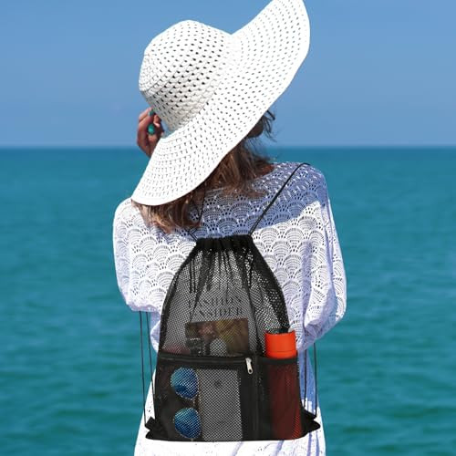 NATURAL STYLE 2 PACK Mesh Drawstring Backpack Bag, Multifunction Mesh Bag Black
