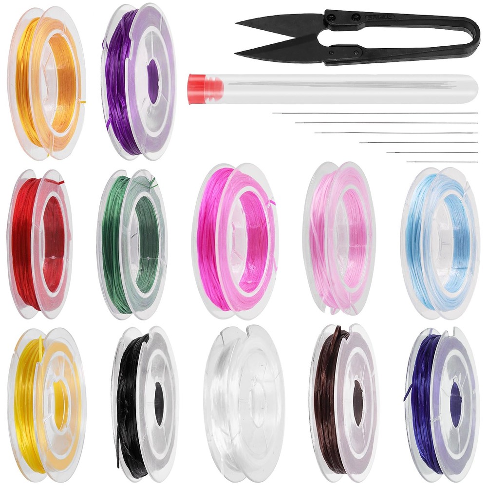 Glarks 12Rolls Elastic Bracelet String Cord Set, 12 Colors Multicolor