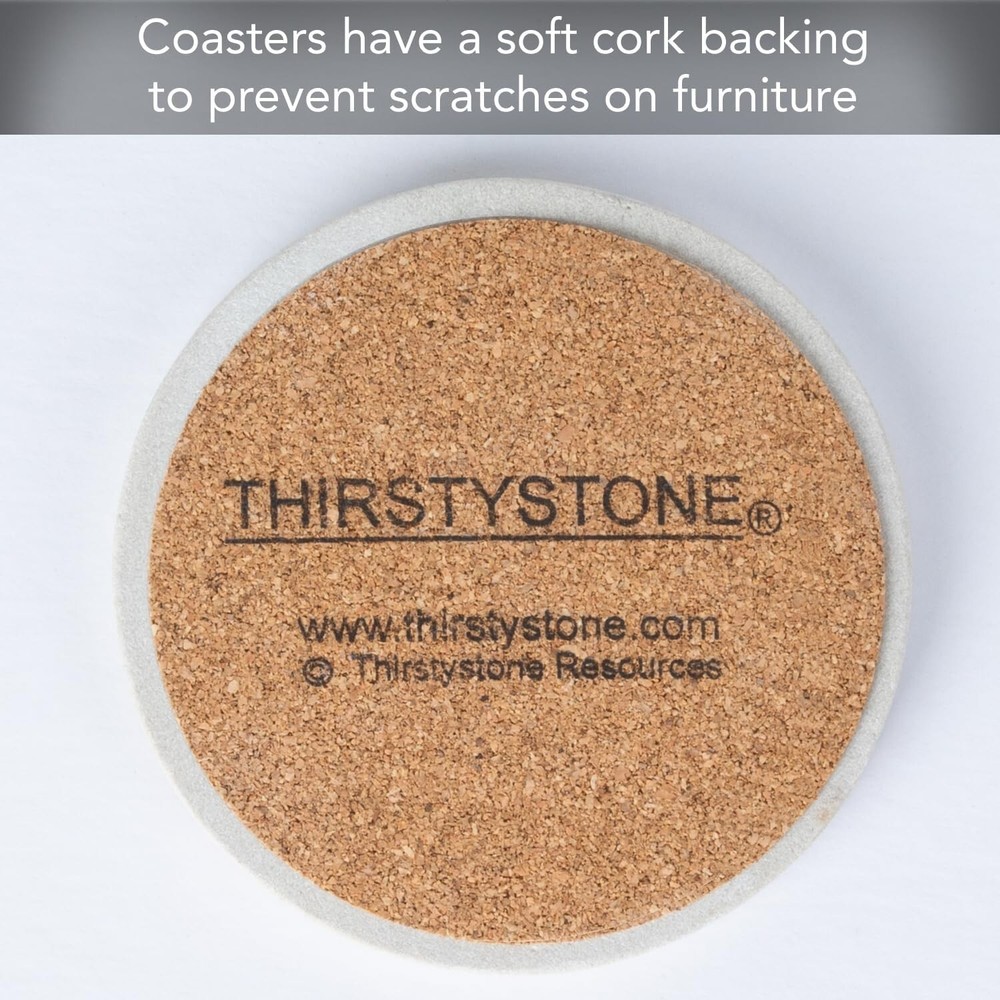 Stone Herringbone Pattern Natural Sandstone Coaster 4 Pack, Absorbent