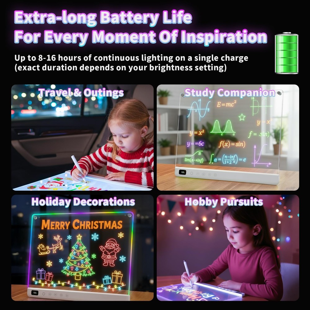 Led Drawing Board with 13 Light Effects 16 Rechargeable Glow Doodle LED Note
