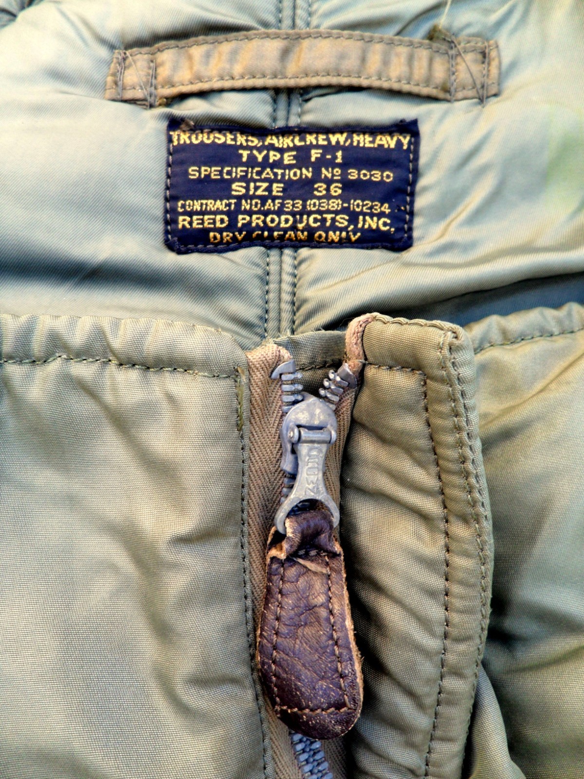 Vtg 50s US Air Force Type F-1 Aircrew Trousers Flight Pants Sz 36 Crown Zipper