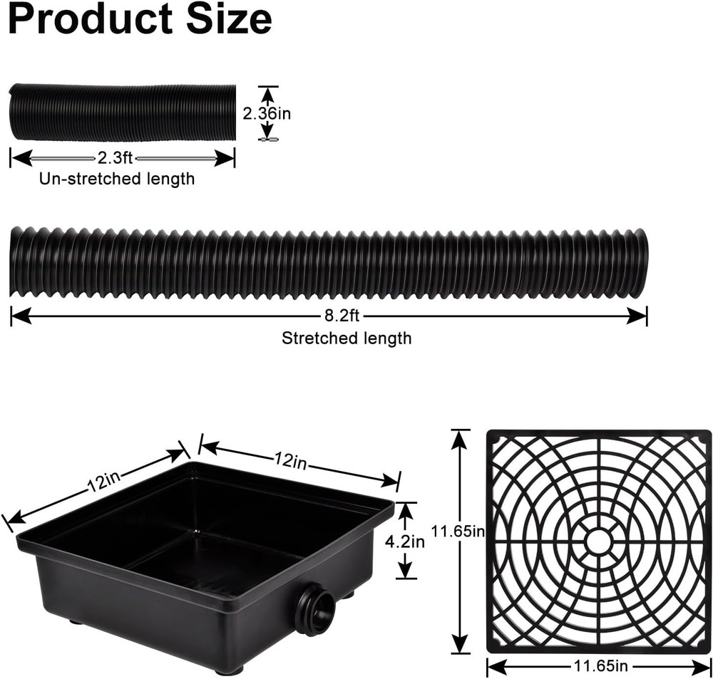 12"x12" Low Profile Catch Basin Extender with 8.2ft Flexible Pipe Solution
