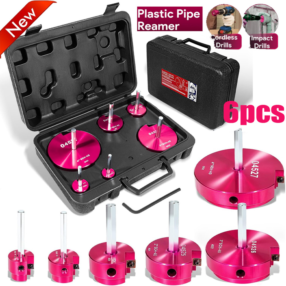 6 Pcs Plastic Pipe Fitting Reamer Kit for 1/2" Drill, 0.75", 1", 1.5", 2", 3",4"