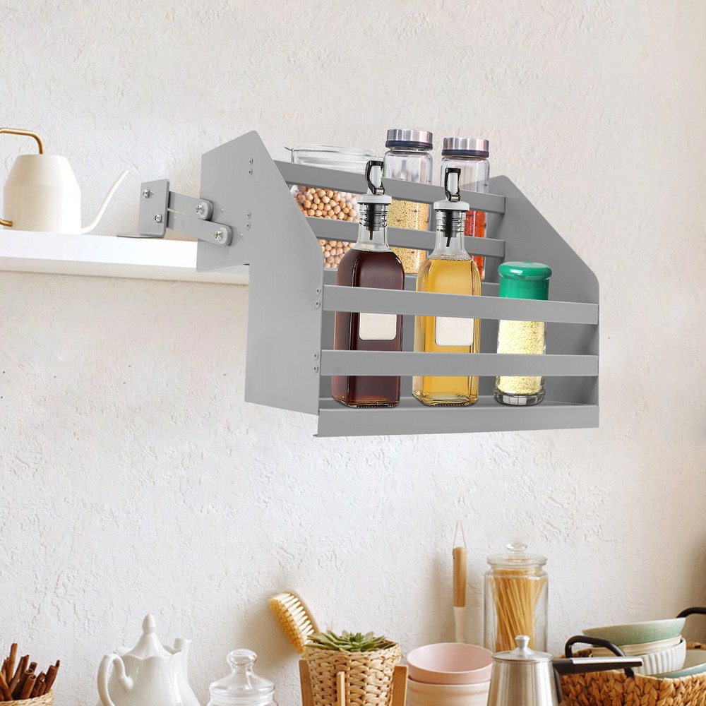 Pull Down Cabinet Organizer 2 Tier Cabinet Wall Shelf Rack L-Shaped Base
