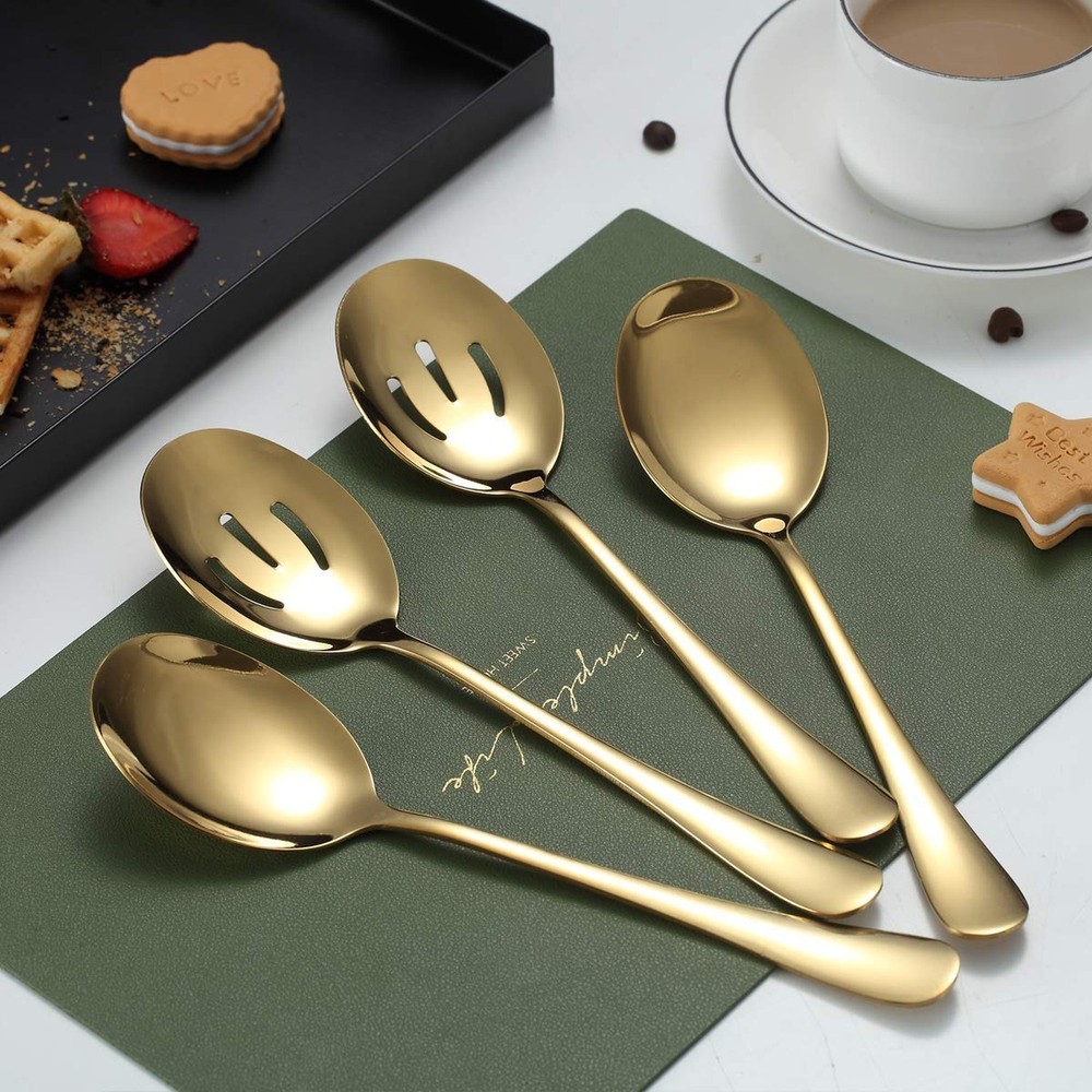 Gold Serving Spoons 4 Pieces, Kyraton Titanium Plating Serving Spoon, Include...