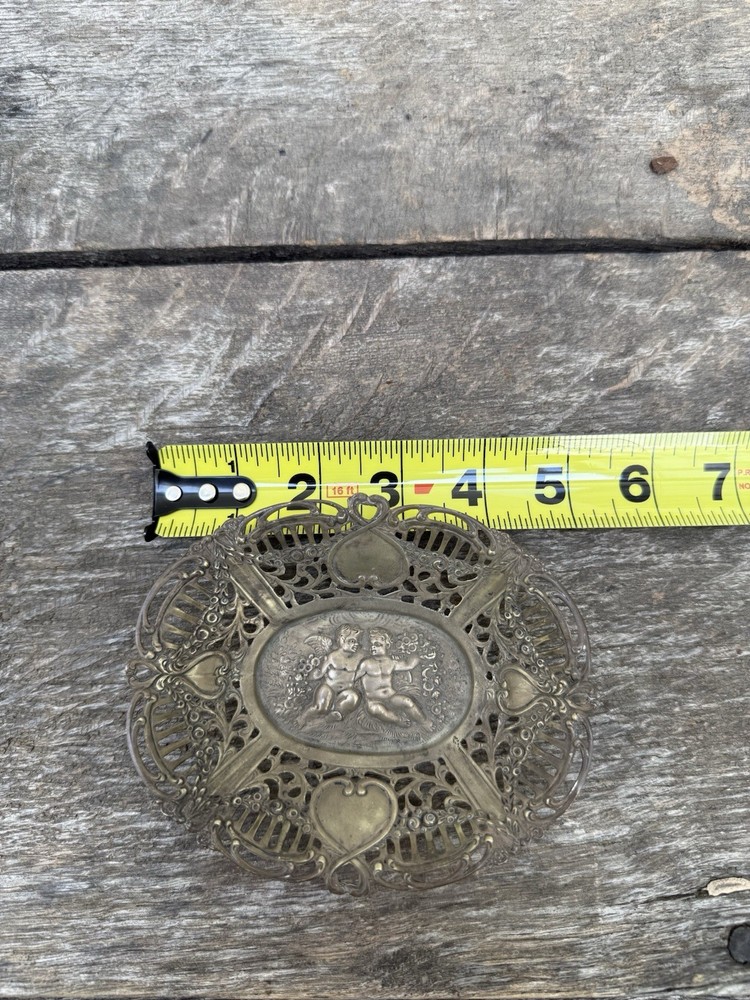 SMALL SILVER CHASED DISH w/ CHERUBS