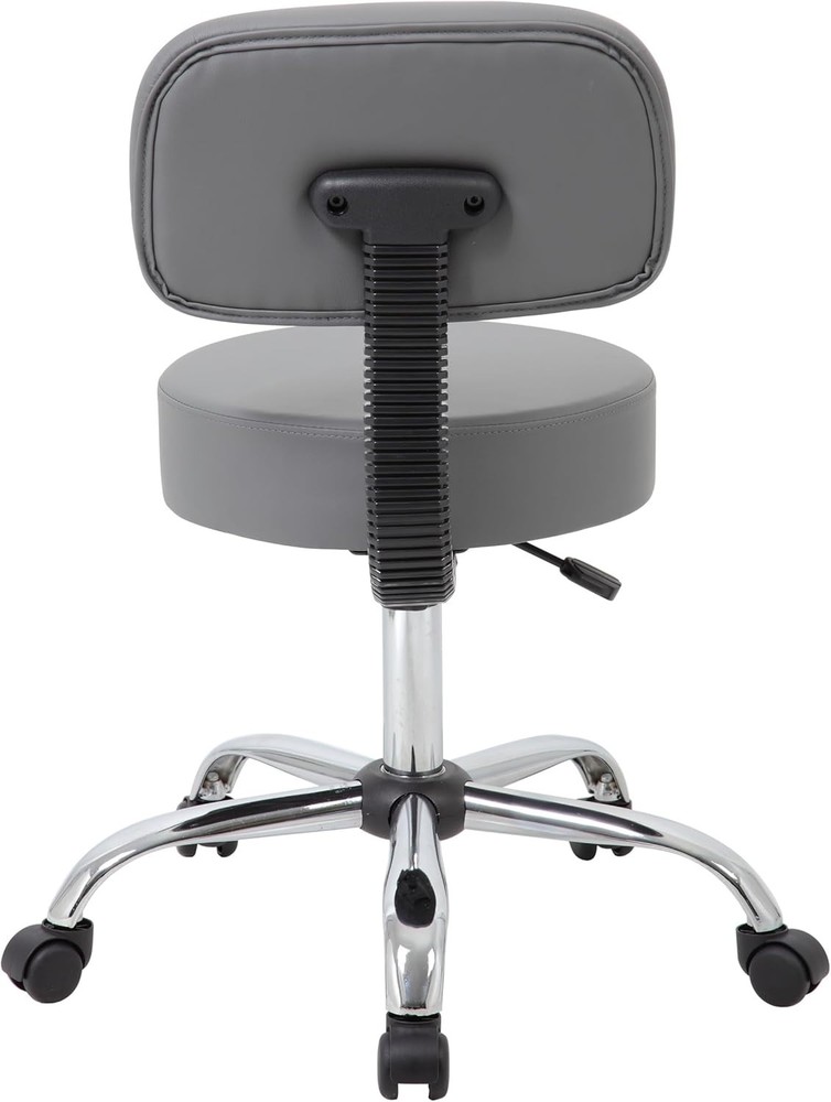 Ergonomic Adjustable Drafting Stool with Back Cushion - Grey & Chrome Finish