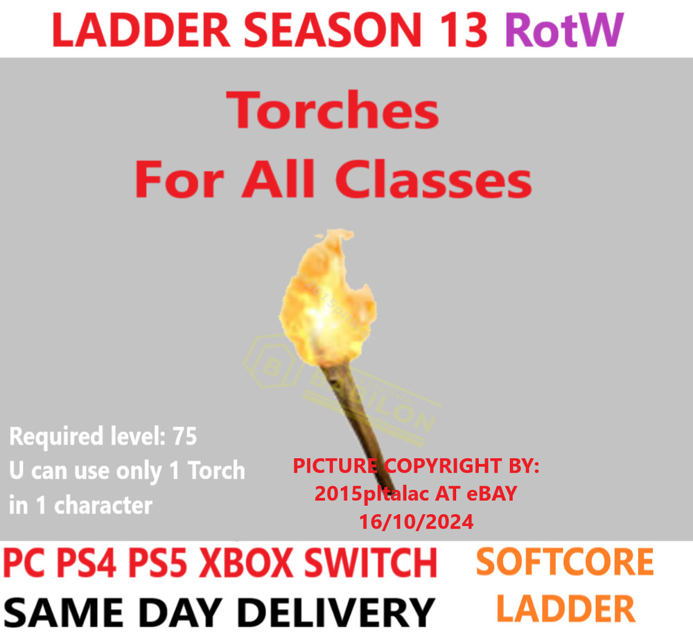 LADDER ✅ PC PS4 PS5 XBOX SWITCH ✅ HELLFIRE TORCH DIABLO 2 RESURRECTED ITEMS