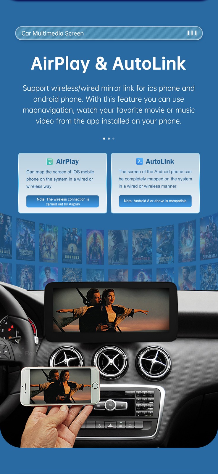 12.3" Wireless CarPlay Multimedia Touch Screen For Benz A B GLA CLA 2013-2019