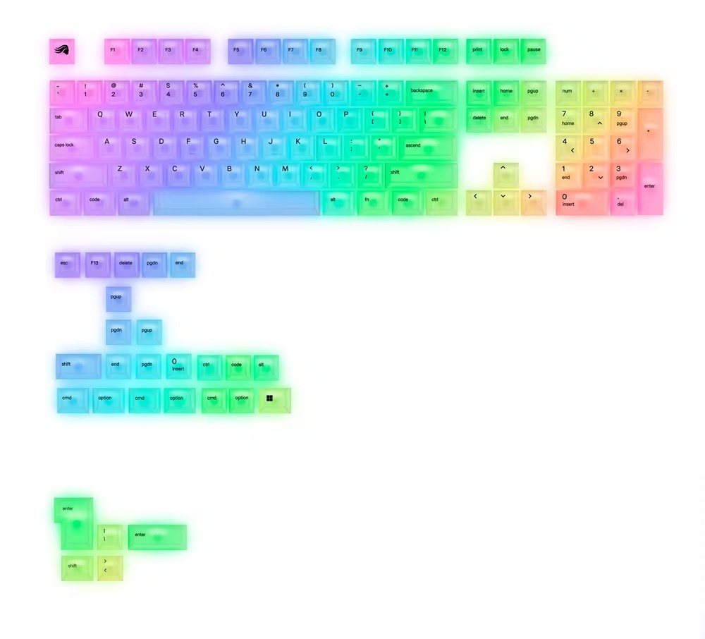 Glorious - Polychroma Translucent Universal RGB Keycaps for 100% 85% 80% TKL ...