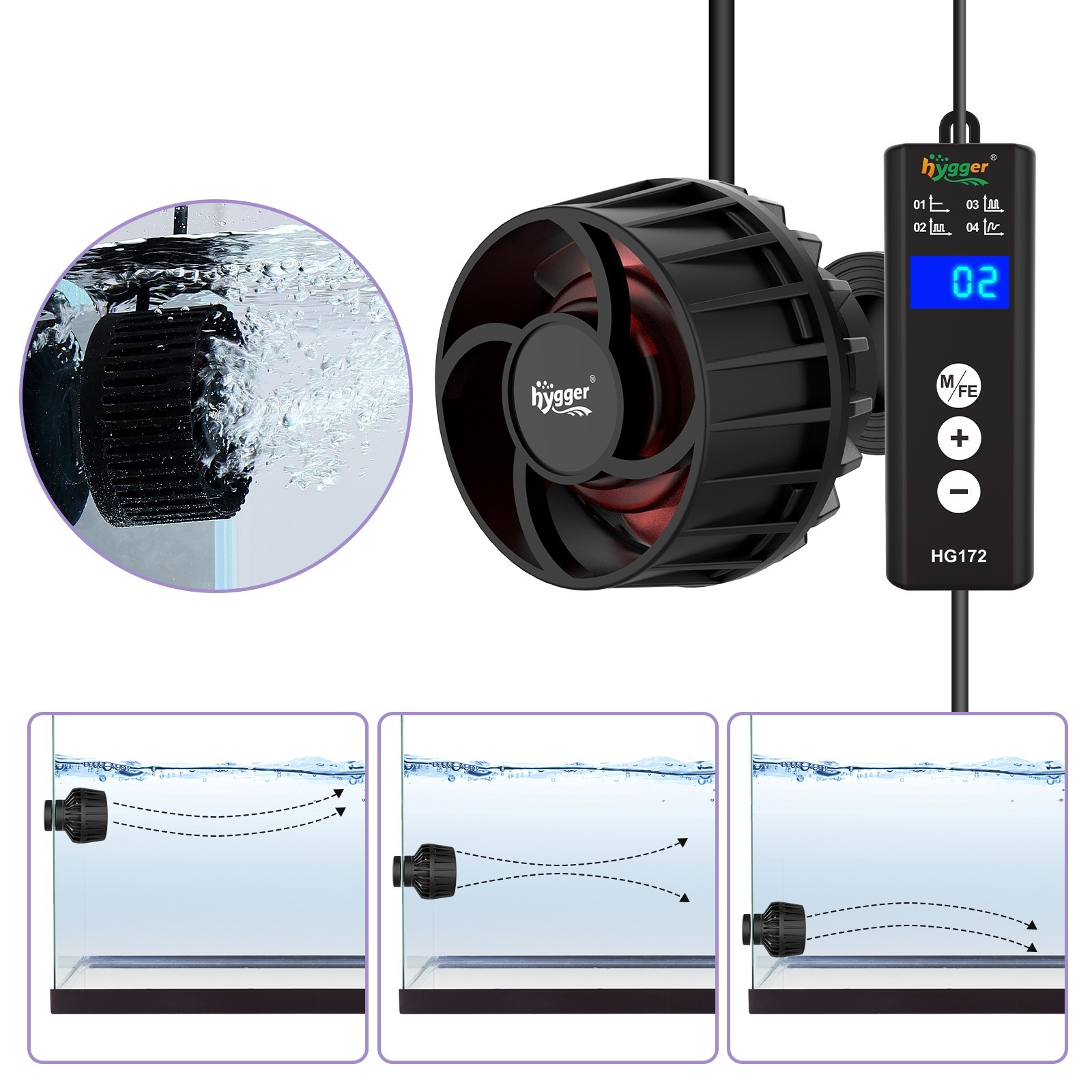 hygger Lite DC Wave Maker 792/2114GPH 4 Modes Magnetic Mount 10-50-120 Gal Aquar