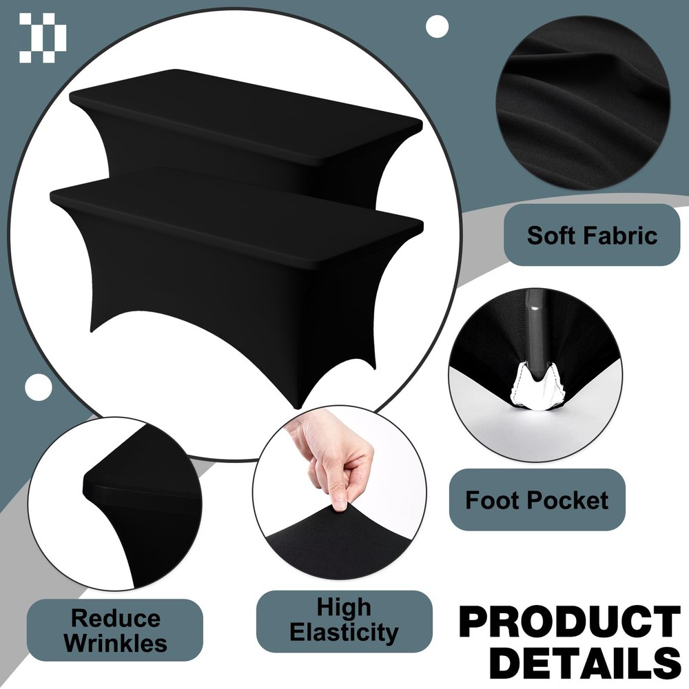 Trlyc 2 Pack 6FT Spandex Table Cloth - 72 x 30 Inch Rectangular Stretch Table...