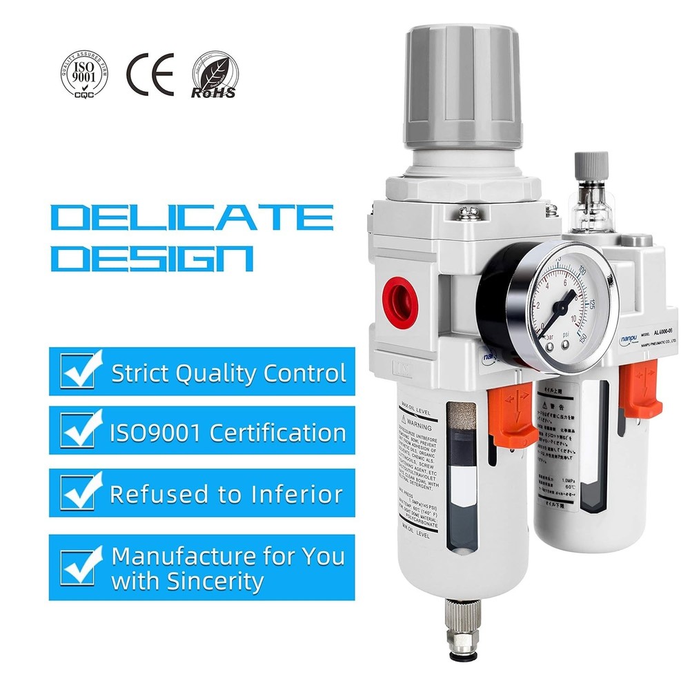 Compressed Air Filter Regulator - 3/4" NPT, Semi-Auto Drain