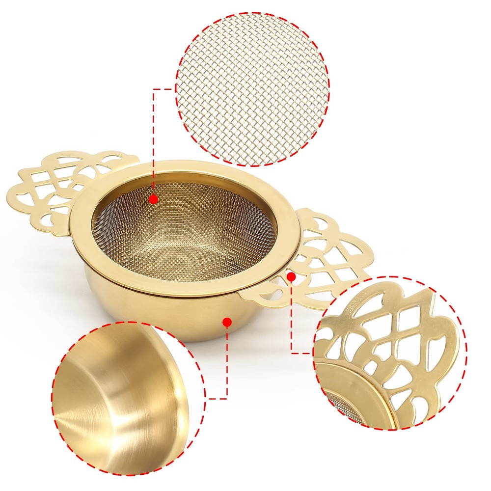 2 Pack Stainless Steel Tea Strainer Bowl Loose Leaf Tea Filter with Handles
