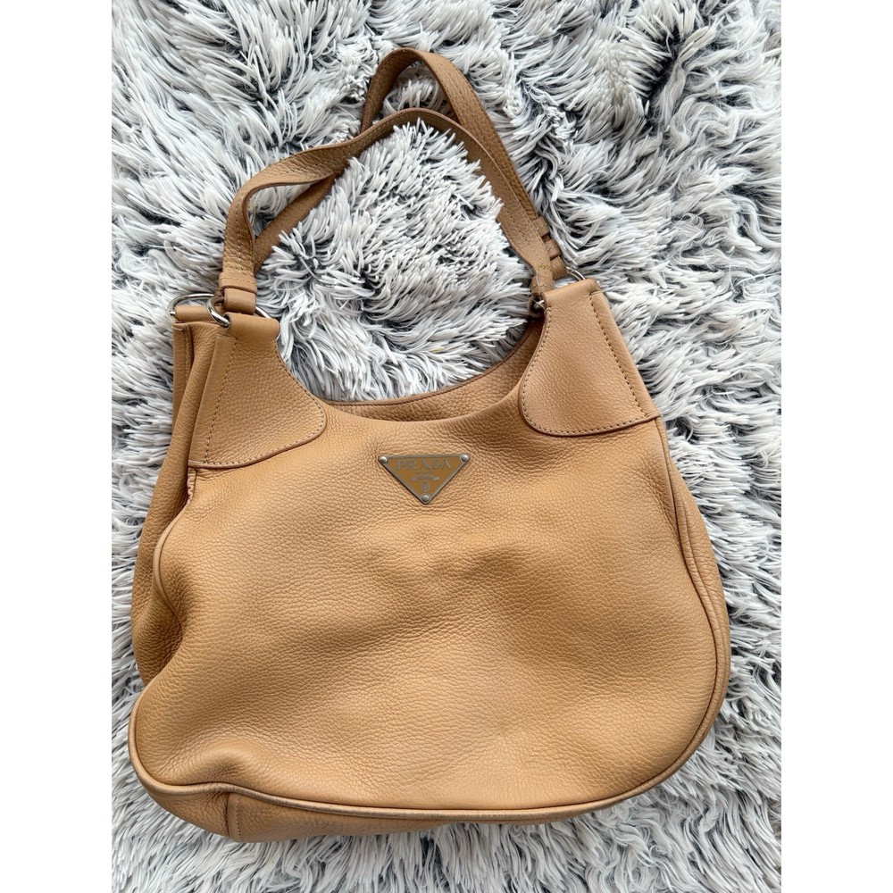 Prada 100% Authentic Light Brown Leather Shoulder Bag EUC