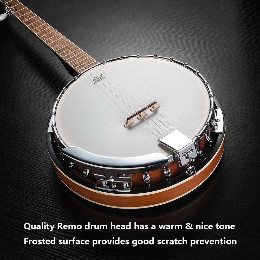 Complete Banjo Set - 5 Strings, Remo Head, Mahogany Finish & Adjustable Features