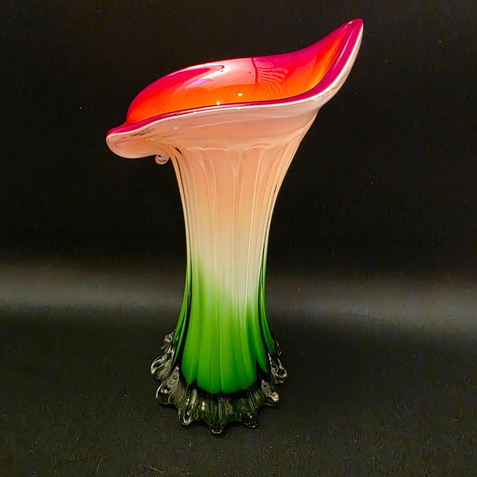 Red White Green Murano Style Calla Lily Jack In Pulpit Vase Art Hand Blown Glass
