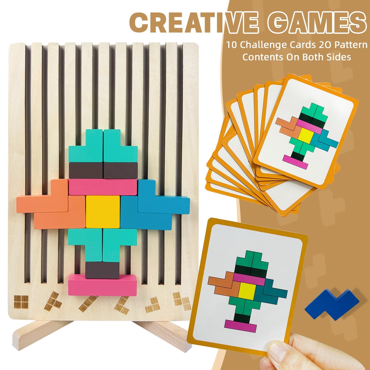 Wooden Stacking Puzzle Toy 3D Montessori Brain Teaser Game for Kids 4 to 6