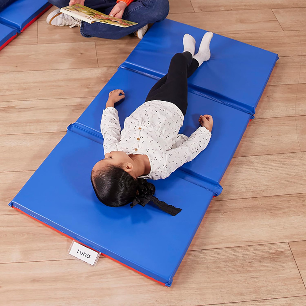 Premium Folding Rest Mat, 3-Section, 2In, Sleeping Pad, Blue/Red
