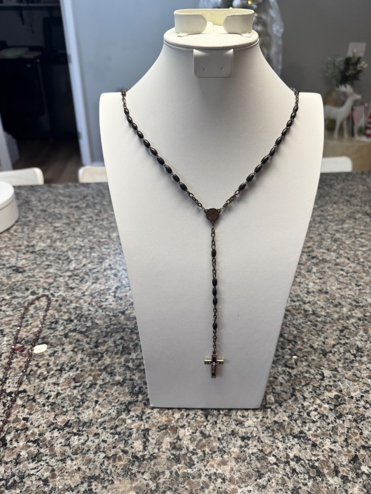 Vintage Glass Amethyst Bead Rosary Sterling Silver Italy