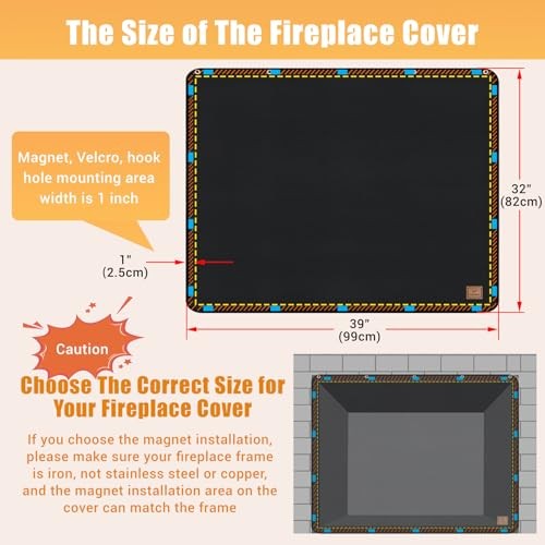 Magnet Fireplace Cover Draft Blocker, Fireplace Blanket for 39"x32" Fireproof