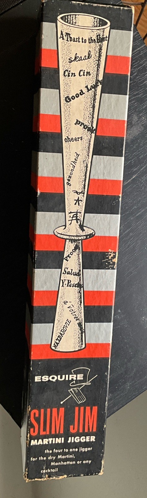 1950’s Vintage Esquire Brand SLIM JIM Martini Jigger In Original Box 12.5” Long
