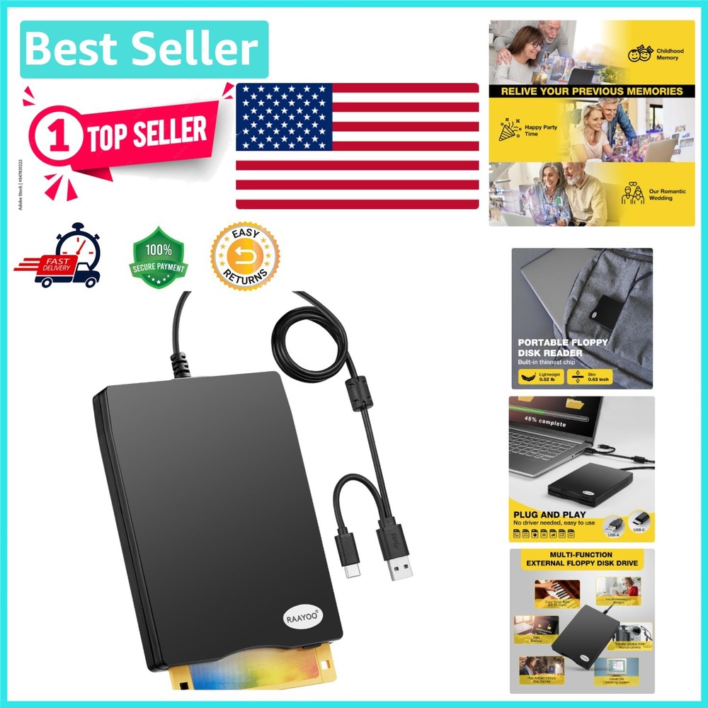 Nostalgic USB Floppy Disk Converter - Lightweight & Slim 3.5 Inch Reader
