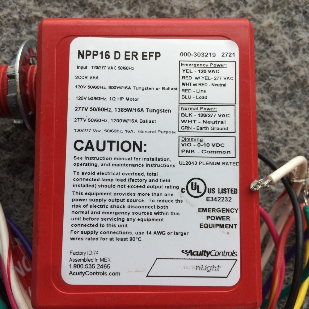 ACUITY Controls Sensor Switch Motion Detector Relay NPP16-D-ER-EFP 265LYK