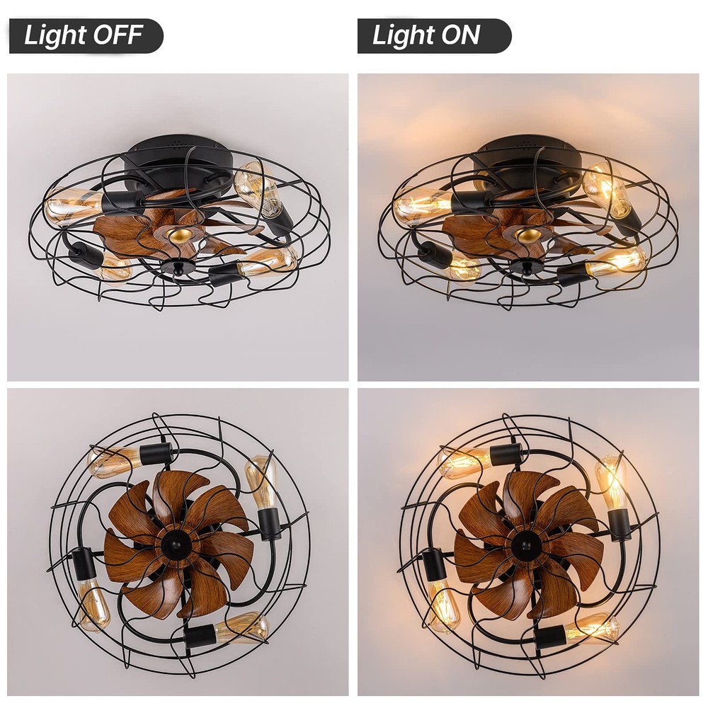 21" Low Profile Caged Ceiling Fan with Lights Remote Control, Include Bulbs, ...