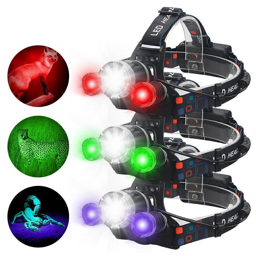 Multicolor Powerful LED Headlamp, 4 Lighting Modes, USB Adjustable For Hunting