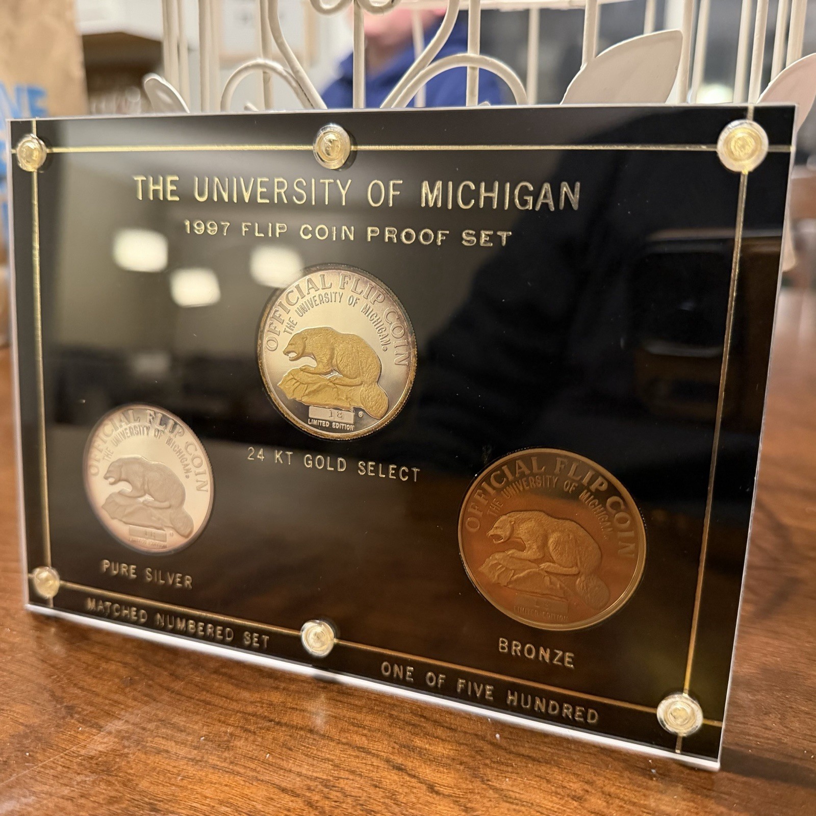 The University Of Michigan 1997 Flip Coin Proof Set 18/500 24KT Gold Pure Silver