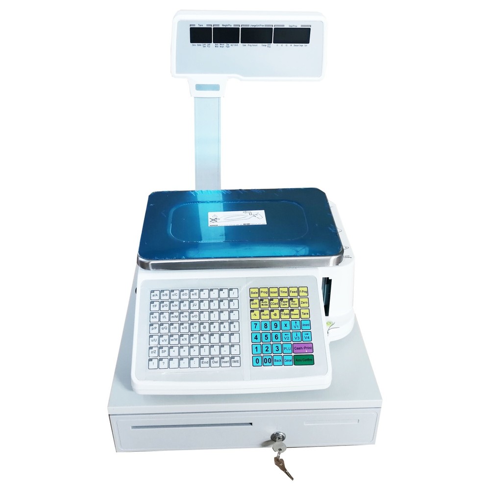 33lbs Digital Price Computing Scale with Cash Box Double-Sided LCD Display&Label