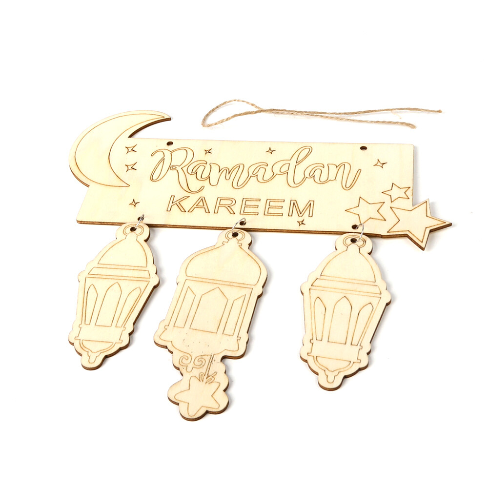 Wooden Eid Mubarak Ramadan Crescent Pattern DIY Crafts J6P6