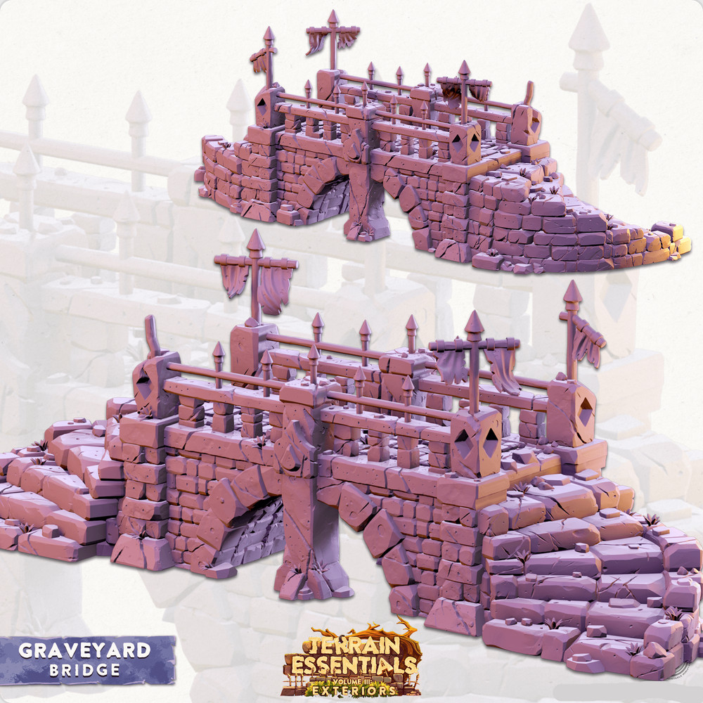 3D Printed Cast n Play Graveyard - Graveyard Bridge Set 28mm 32mm D&D